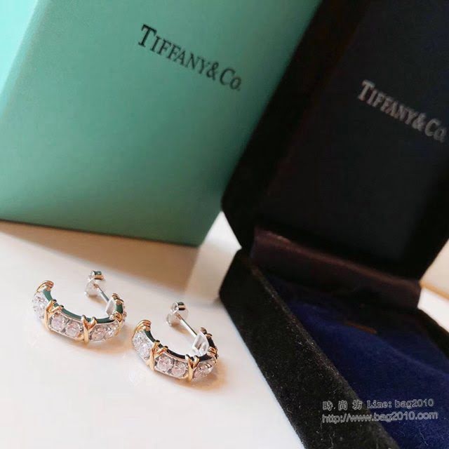 Tiffany純銀飾品 蒂芙尼女士專櫃爆款Schlumberger耳釘耳勾 Tiffany四鑽交叉滿鑽耳鉤耳環  zgt1748